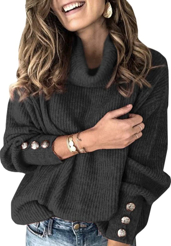 Women's Turtleneck Chunky Pullover Cowl Neck Slouchy Loose Knit