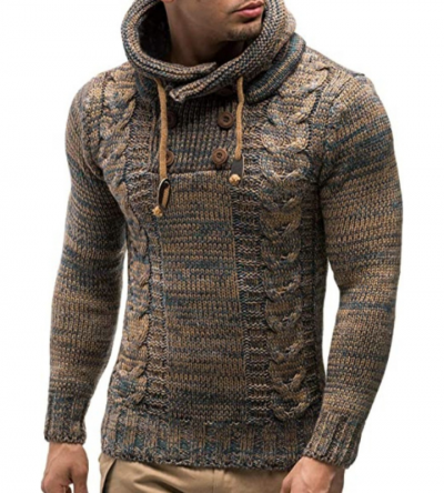 Men’s Knitted Cotton Pullover Hoodie Turtleneck Sweater