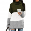 Womens Casual Loose Turtleneck Chunky Knit Pullover Sweater with Side Slit