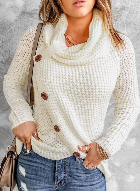 Button Cowl Neck Sweaters for Women